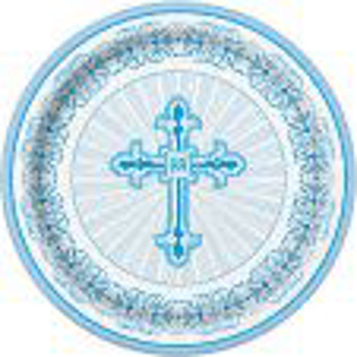 Picture of RADIANT CROSS BLUE LARGE PAPER PLATES 21.9CM - 8PK